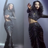 团服 上衣半身裙套装 肚皮舞演出服舞台装 烫钻亮片长袖