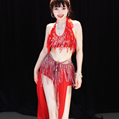 显瘦表演服性感气质班服大码 佐寒梦璐肚皮舞新款 高级红色演出套装
