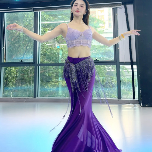 佐寒梦璐肚皮舞新款高级紫色演出套装显瘦表演服性感气质班服