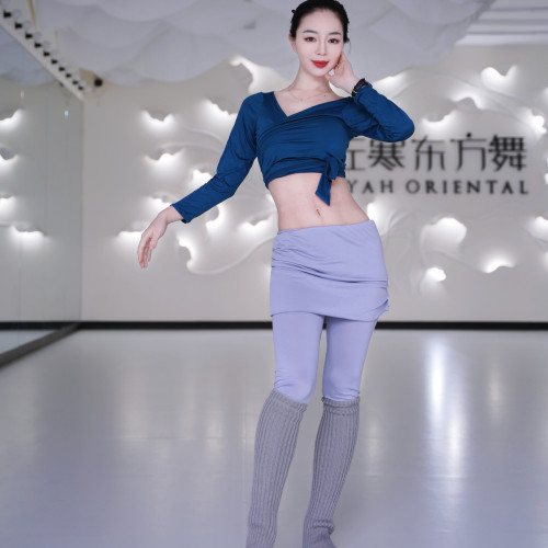 佐寒梦璐肚皮舞新款高级演出套装显瘦表演服性感气质班服灰色裤子