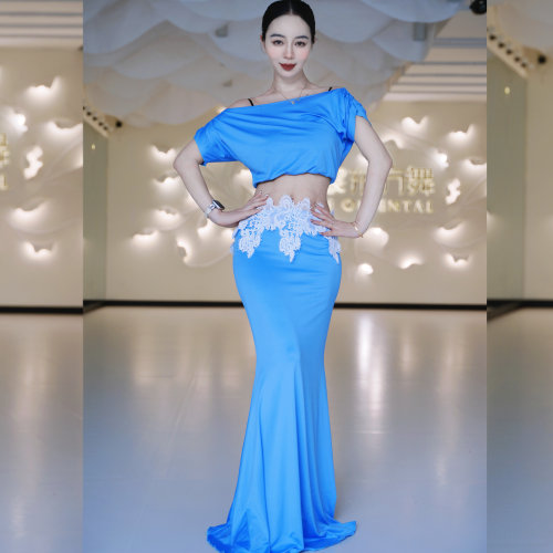 佐寒梦璐肚皮舞新款高级演出套装显瘦蕾丝表演服包臀班服鱼尾裙