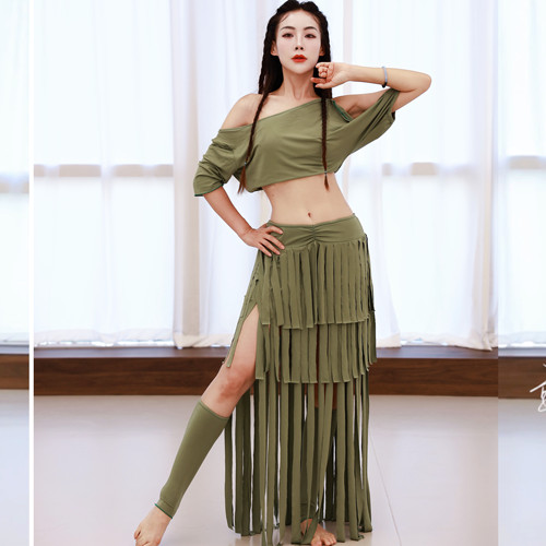 佐寒梦璐肚皮舞新款高级演出套装显瘦表演服性感气质班服流苏裙