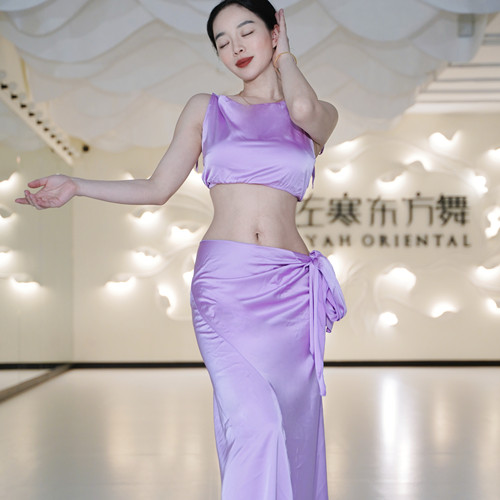 佐寒梦璐肚皮舞新款高级演出套装显瘦表演服性感气质班服长裙缎面