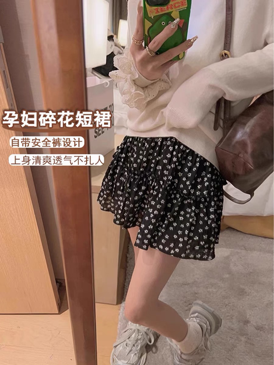 孕妇半身裙夏季时尚复古碎花裙蛋糕裙辣妈短裙小个子抽绳产后可穿