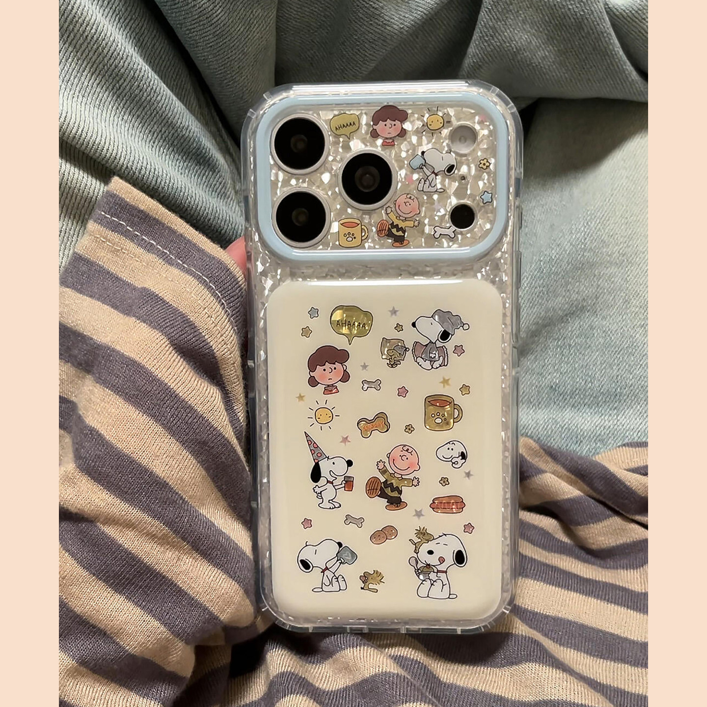 钻石纹史努比插画面包壳适用苹果18promax手机壳iPhone18Pro新款16pro超好看17Pro个性16防摔保护套15Promax