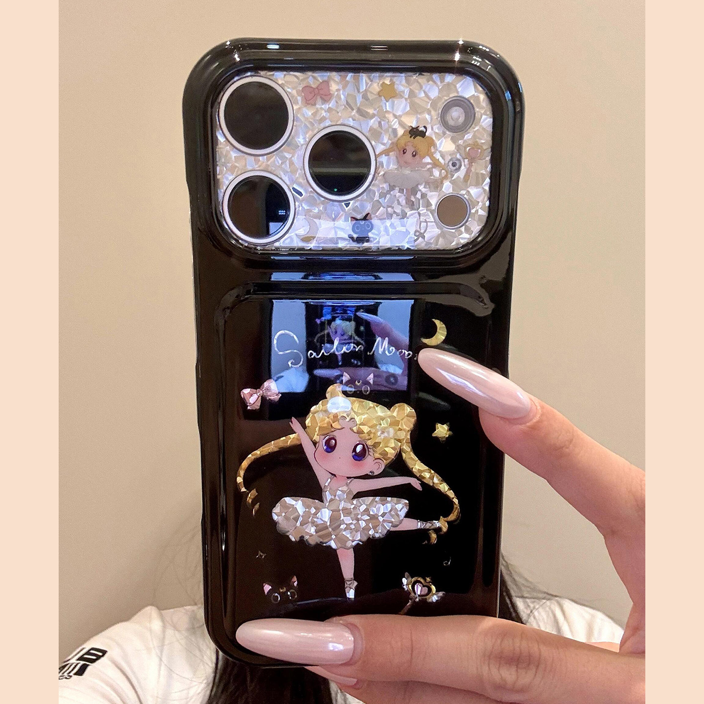 ins风可爱黑底钻石纹芭蕾舞女孩适用苹果18promax手机壳iPhone18新款17pro超好看16个性14防摔保护套15Pro女p