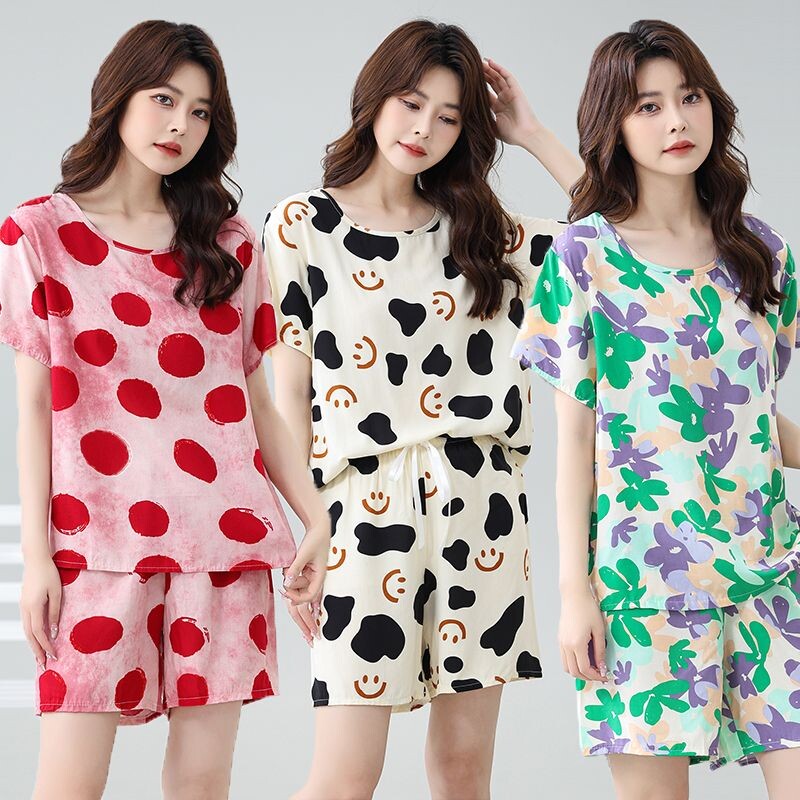 棉绸睡衣女款夏季新款薄款短袖短裤妈妈夏装大码可外穿家居服套装