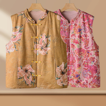 麂皮绒马甲女款2025新款秋冬季外穿中式国风复古盘扣马褂保暖坎肩