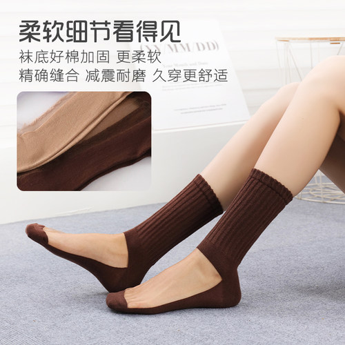 安可拉红女袜子女棉底水晶丝长筒袜糖果色水晶袜配德训乐福毛毛鞋