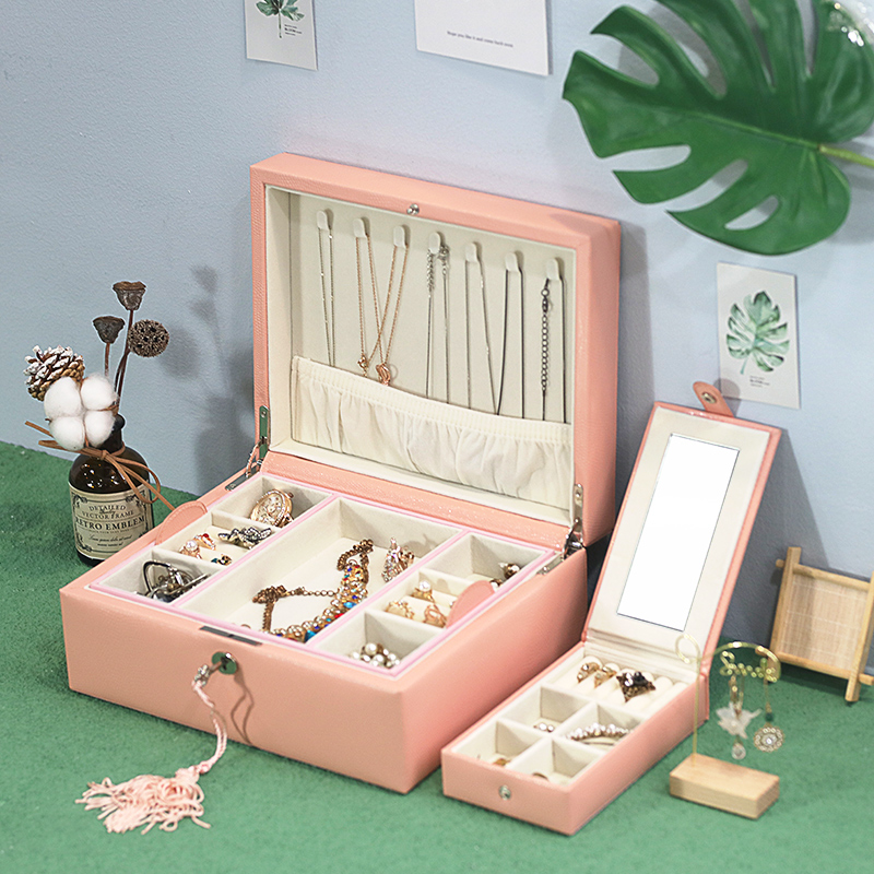 米拉蒂首饰盒带锁二层再生皮