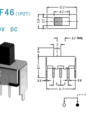 两档拨动开关 单联两档拨动开关 SS12F46 二挡立式 滑动开关 现货