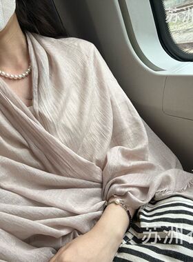 丝巾西北旅游夏披肩护颈围巾薄款棉麻外搭开衫纱巾夏天薄款长条
