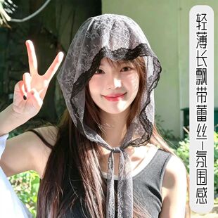轻薄蕾丝飘带防晒帽气质款加大遮额头仙气旅游出片神器大头围使用