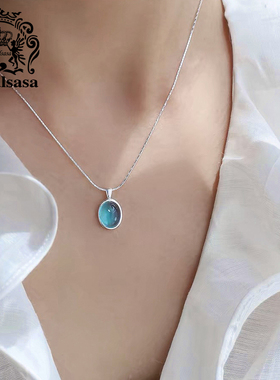 皇家莎莎S925银海蓝泪项链轻奢高级感颈链锁骨链清透吊坠饰品