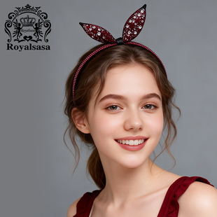 皇家莎莎可爱兔耳朵发箍精致闪耀头箍高颅顶压发洗脸日常外戴发卡