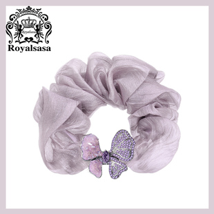 皇家莎莎绢纱蝴蝶发圈仿水晶头绳头花扎马尾丸子头侧边麻花辫发饰