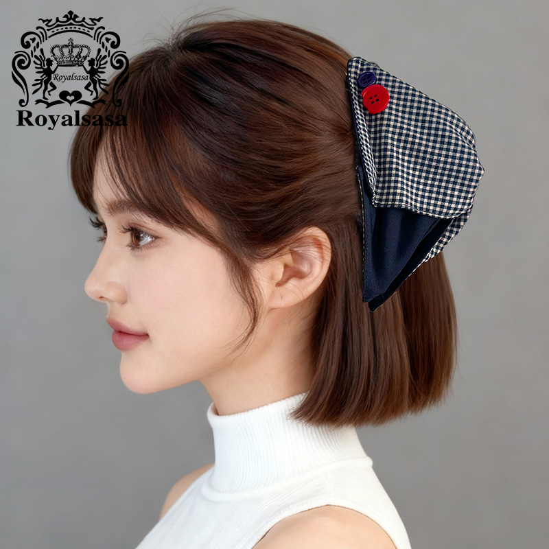 皇家莎莎学院风发抓撞色格子三角抓夹后脑勺饱满布艺鲨鱼夹盘发夹