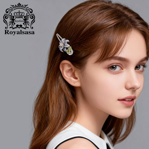 皇家莎莎优雅植绒花侧边夹立体花朵精致闪耀鸭嘴夹前额碎发刘海夹