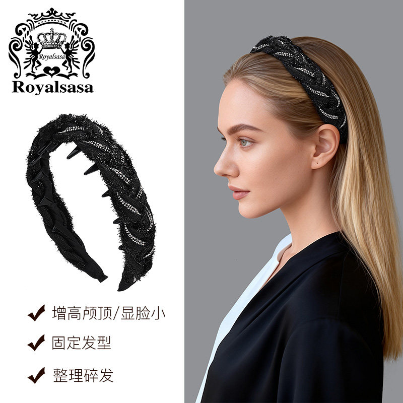 皇家莎莎法式麻花辫发箍仿水晶缠绕大齿梳黑色百搭高颅顶头箍发饰,饰品/流行首饰/时尚饰品新,发饰,淘宝优惠券,粉丝福利购,淘宝优惠卷