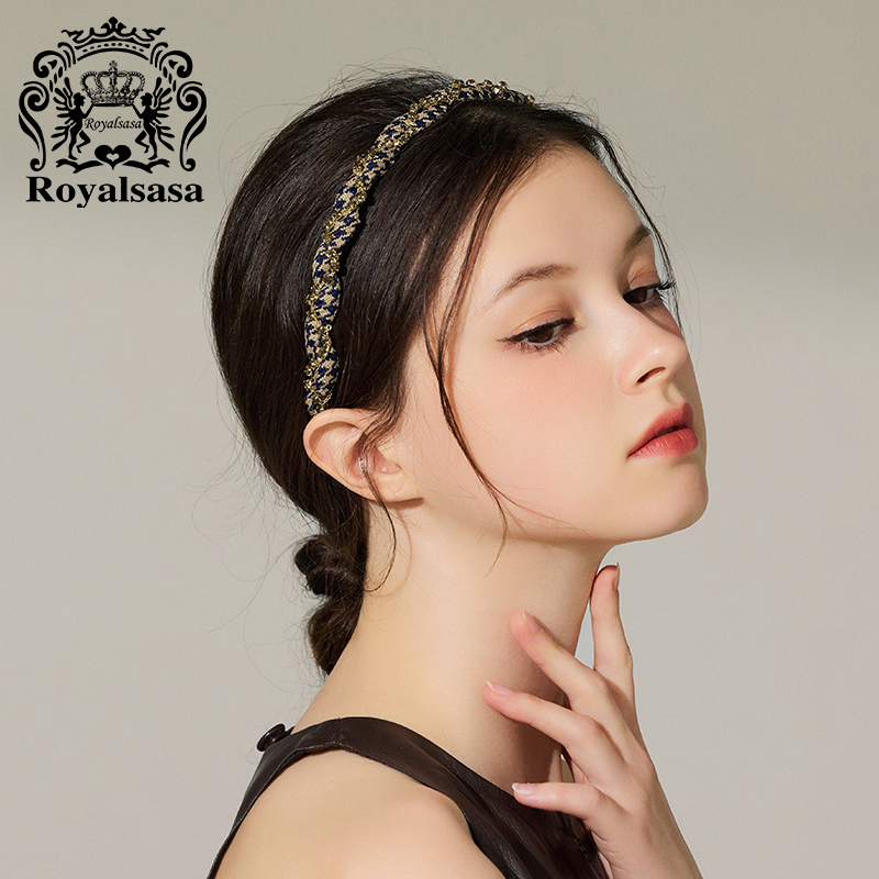 皇家莎莎发饰麻花水钻发箍轻奢小众优雅头箍发卡子压发头饰品女