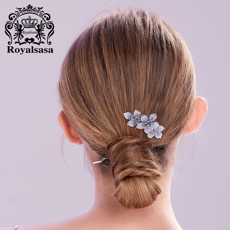 皇家莎莎晶莹花朵插梳U型簪花中式古风发饰发簪子发钗头饰女盘发