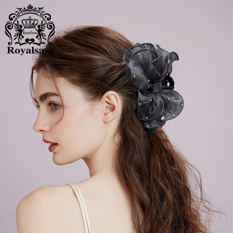 皇家莎莎绢纱蝴蝶结发抓蓬松网纱抓夹女优雅扎发高马尾盘发鲨鱼夹