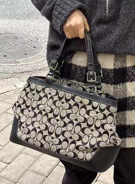 C蔻家二手商品不退不换黑色老花托特