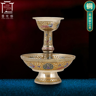 尼泊尔护法杯彩绘密宗供佛用品供水杯供佛杯孔雀 藏式黄铜 圣水杯