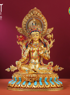 藏式绿度母镶嵌宝石双莲座款