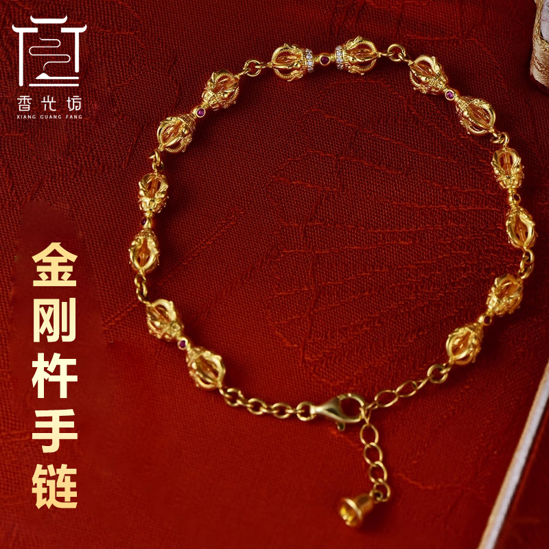 s925银金刚杵情侣手链精致男女款藏式手饰品镶嵌宝石小众复古轻奢