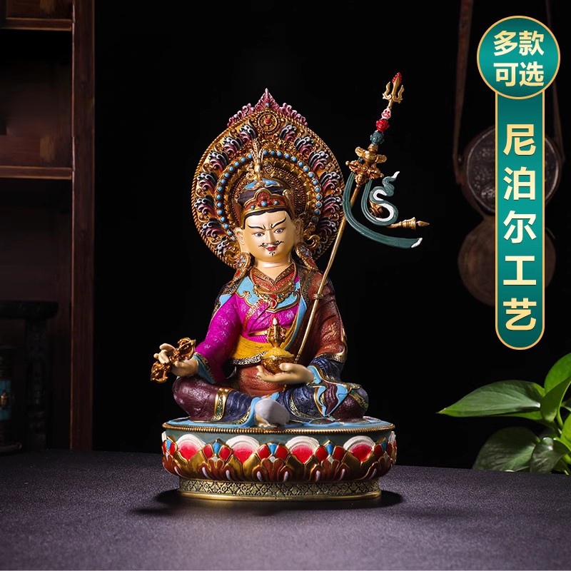 仿尼泊尔工艺莲师释迦阿弥度母佛像彩绘背光铜摆件9寸12寸18寸
