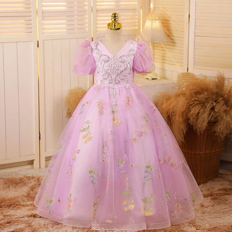 紫色女童礼服花仙子钢琴花童婚纱主持人走秀儿童生日高定公主裙春