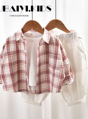 薄款春夏款！儿童长袖纯棉格子衬衫春秋纯棉衬衣宝宝外穿男童上衣