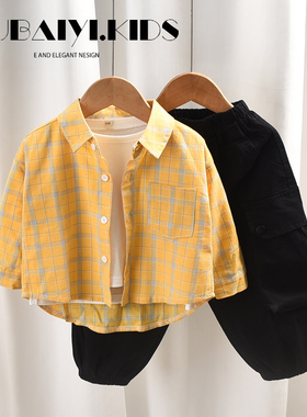 男童长袖格子衬衫春秋款百搭衬衣宝宝外穿男童韩版童装新款上衣潮