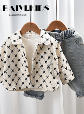 儿童春装灯芯绒长袖衬衫春秋款衬衣宝宝外穿上衣男童卡通童装上衣