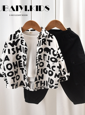 男童长袖衬衫春装酷帅潮炸街外穿春秋款衬衣宝宝儿童洋气印花上衣