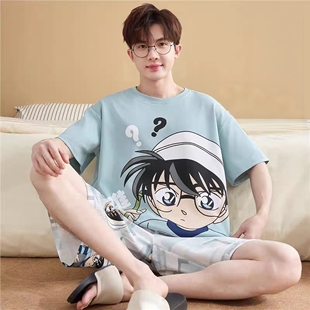 短裤 睡衣纯棉短袖 宽松青少年卡通大码 薄款 2026夏季 家居服套装 男款