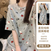 睡衣女夏季 中长裙薄款 宽松时尚 大码 卡通圆领睡裙女家居服 短袖 新款
