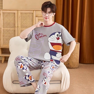 2026新款叮当猫睡衣男款夏季纯棉短袖长裤薄款青少年加大码家居服