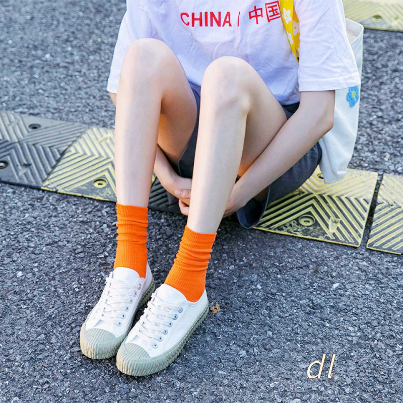 春夏女袜纯色多巴胺色中筒袜诸暨