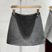 灰色圆点半身裙女2025秋季 新款 高腰A字包臀裙防走光显瘦短裙子潮