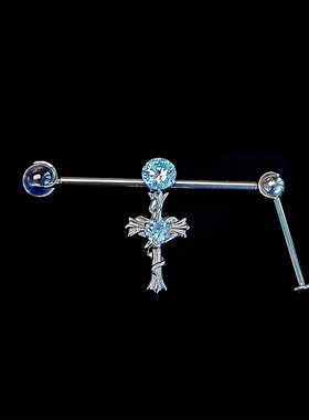 F136钛合金浅海蓝蛇缠十字架结构耳桥钉可拆卸穿孔饰品