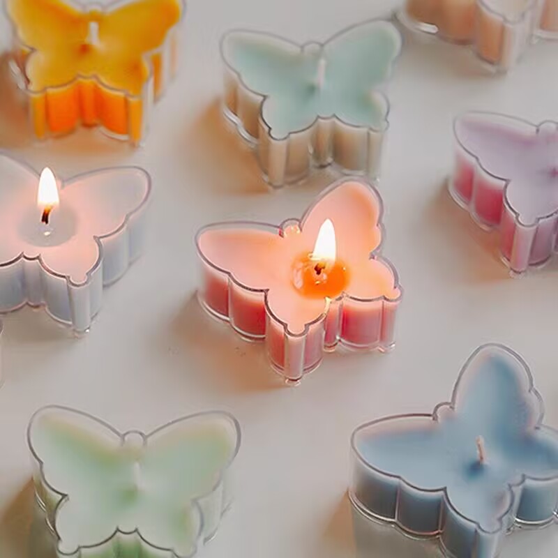 手工创意礼物小茶蜡4小时氛围感摆件伴手礼彩色蝴蝶造型香薰蜡烛