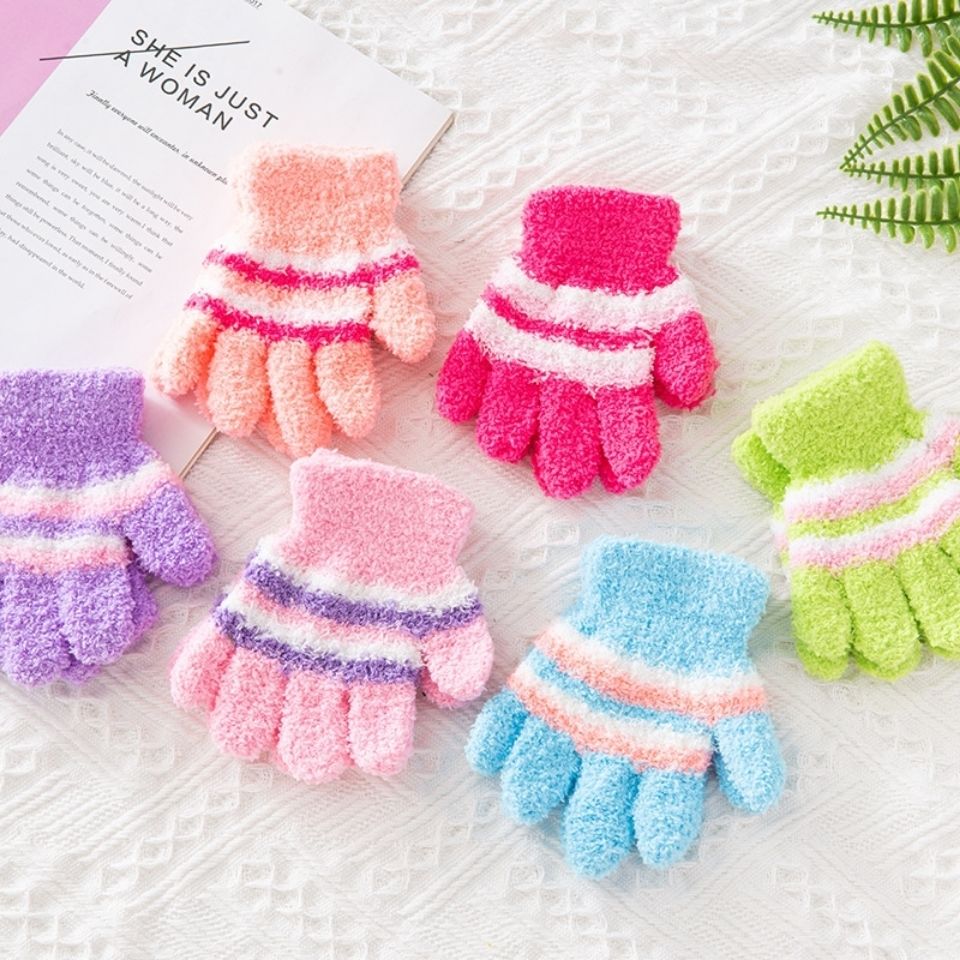 1-8岁 男女宝宝手套保暖加绒毛绒五指男童女童婴幼儿童手套秋冬季