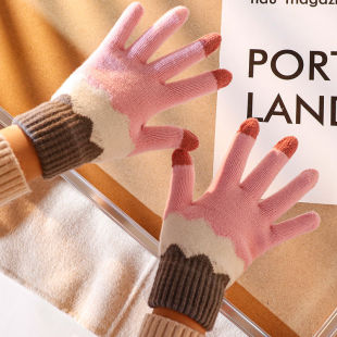 保暖手套女加绒冬季 ins针织手套可爱学生骑行 可触屏加厚情侣韩版