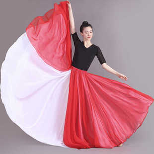 720度双层雪纺大摆裙古典舞蹈练习裙中国风万疆人世间舞蹈半身裙