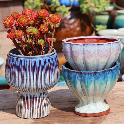 陶瓷简约粗陶手工盆透气养根