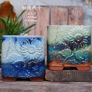 复古粗陶大口径方盆多肉花盆兰花君子兰紫砂花盆家用陶瓷花盆盆栽