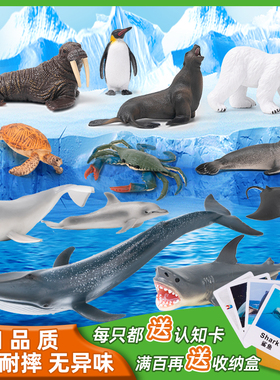 仿真动物海洋模型实心海豚白鲸鲨鱼企鹅章鱼寄居螃蟹早教认知玩具