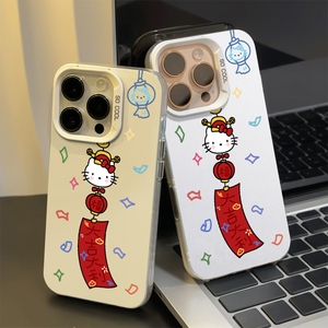 大吉大利猫咪适用苹果16手机壳iphone15女新款14plus透明13promax发财12mini秋冬11男xsmax硅胶新年8套se软xr